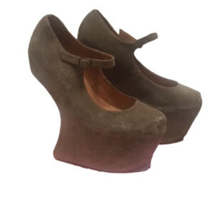 Jeffrey Campbell Olive Green Suede Mary Jane Platform Wedges
